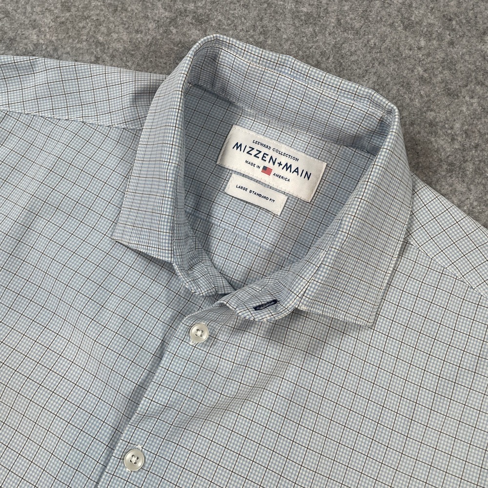 Mizzen and Main Leeward Collection Mens Button Up Shirt L Light Blue Office Down